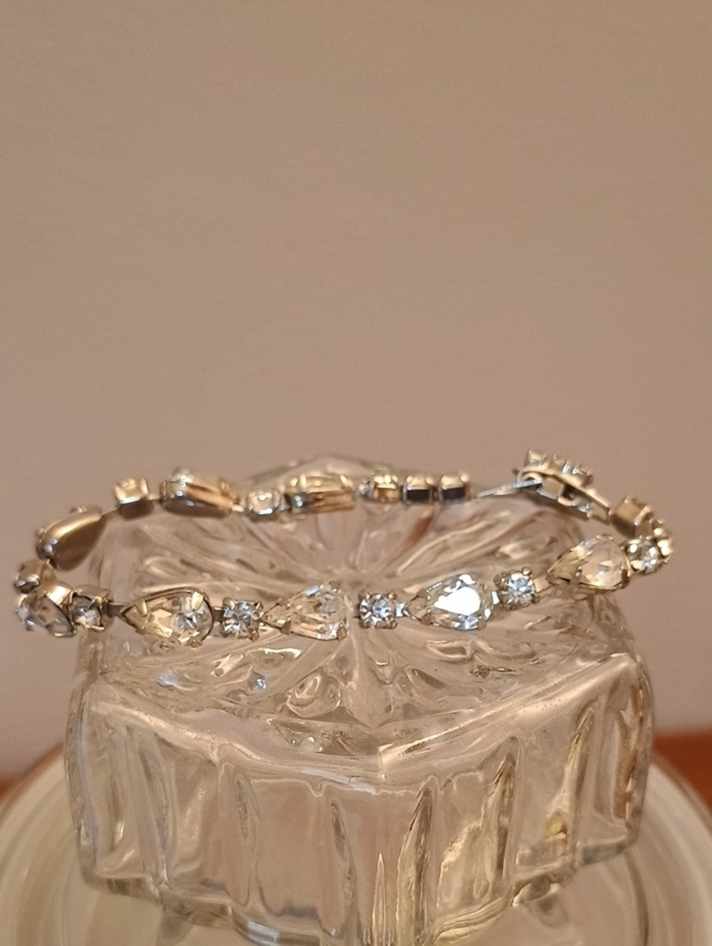 Albert Weiss Rhinestone Silver Tone 6 1/2" Bracelet With Fold Over Clasp